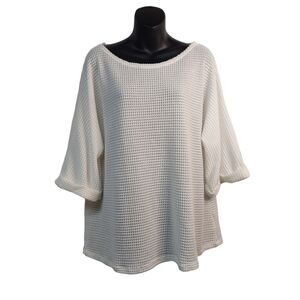 Andrew Top Blouse Women's White 3/4 Sleeve Waffle Texture Top Size XL NWT